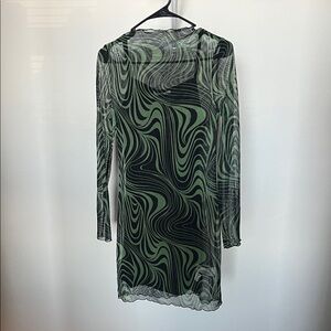 Green and Black Swirl Pattern Dress